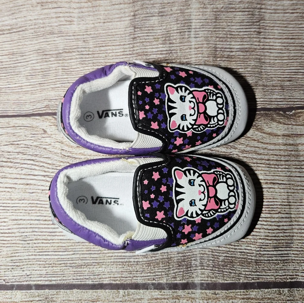 Vans pink and purple stars and cats baby crib slip on shoes